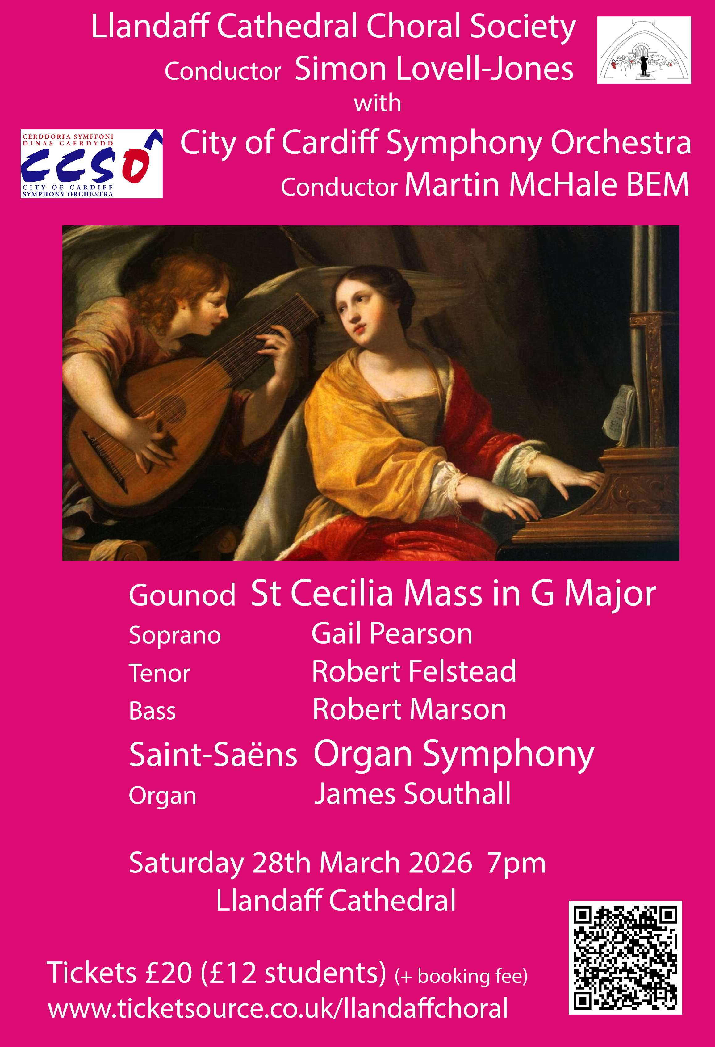 Spring concert - with City of Cardiff Symphony Orchestra:  Gounod St Cecilia Mass / Saint-Sa&euml;n&rsquo;s Organ symphony